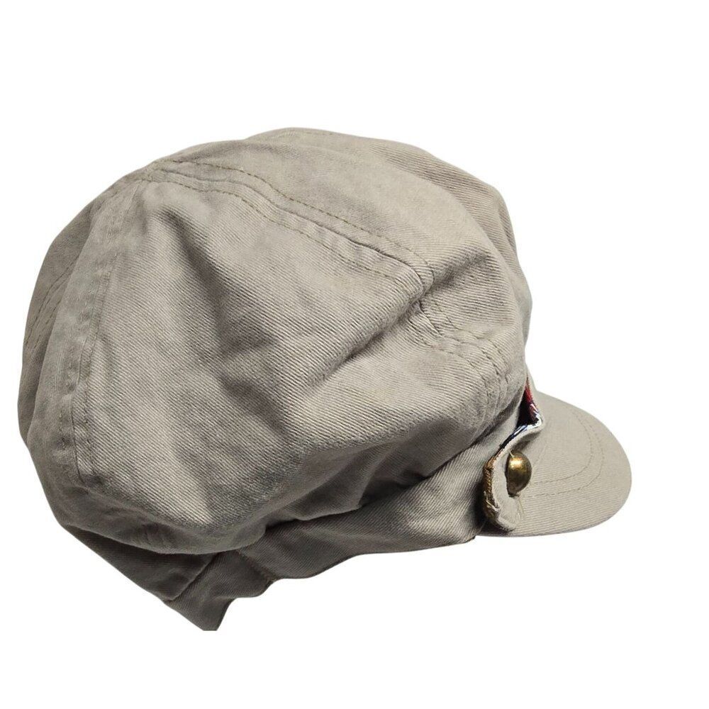 Lei Khaki Cotton Newsboy Hat With Plaid Accent & Brass Buttons boho cottagecore - Picture 4 of 9